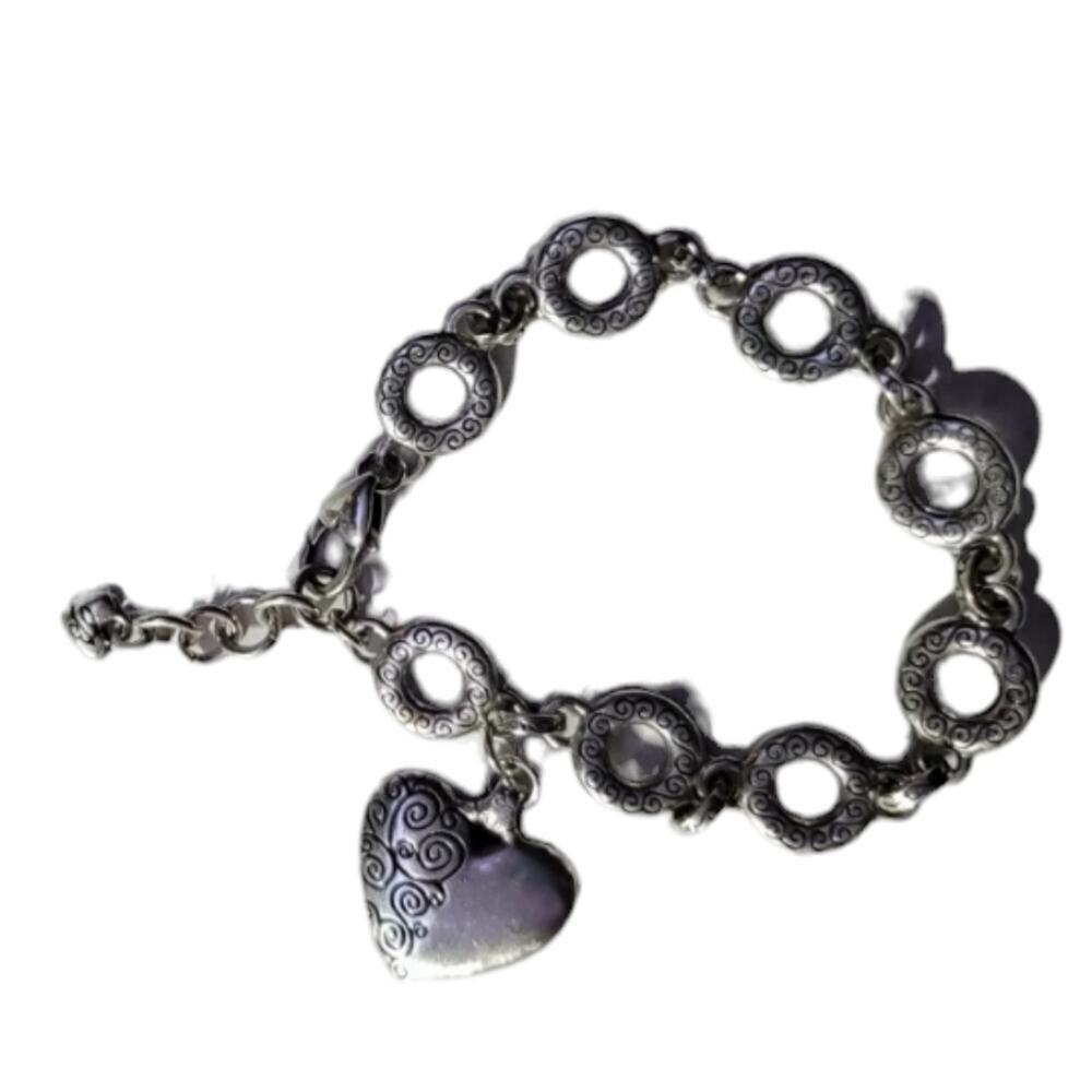Brighton BRITISH MOD Silver Circle Link Bracelet Half-Scrolled Heart Charm - Picture 6 of 7